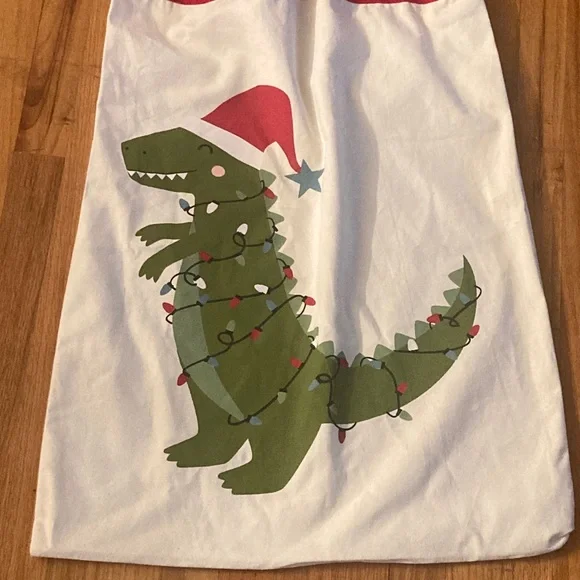 Holiday Christmas Bulb Dinosaur Canvas Cinch Sack Great Condition 20” W x 30” L - Picture 4 of 10
